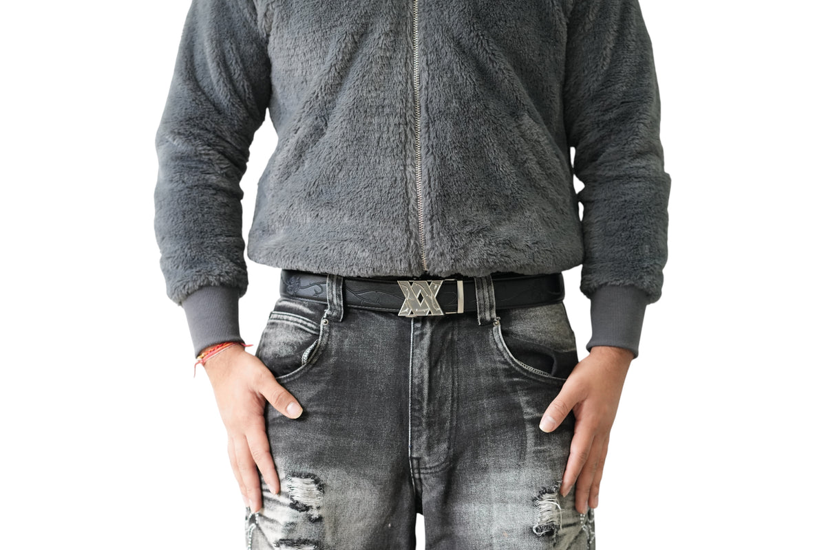Black Embroidered Leather Belt
