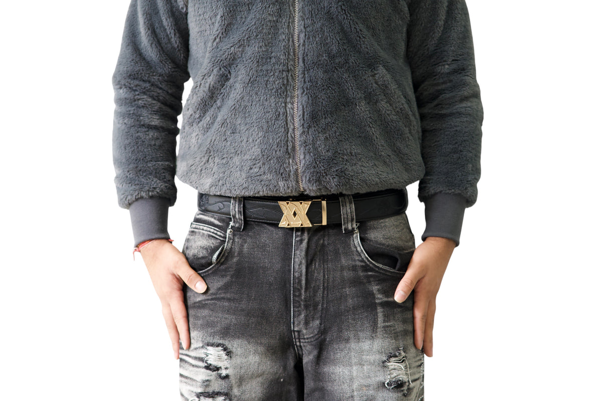 Black Embroidered Leather Belt
