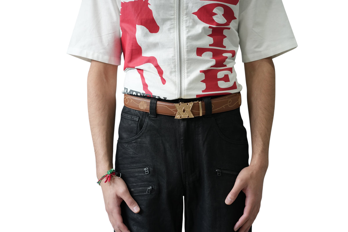 Brown Embroidered Leather Belt